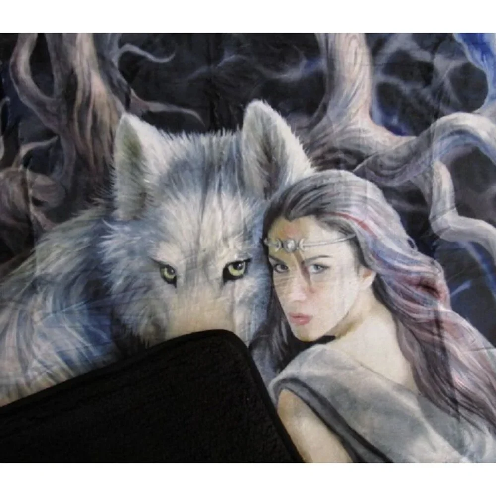 New Anne Stokes Soul Bond Fairy Wolf Plush Throw Gift Blanket Sherpa Angel Art